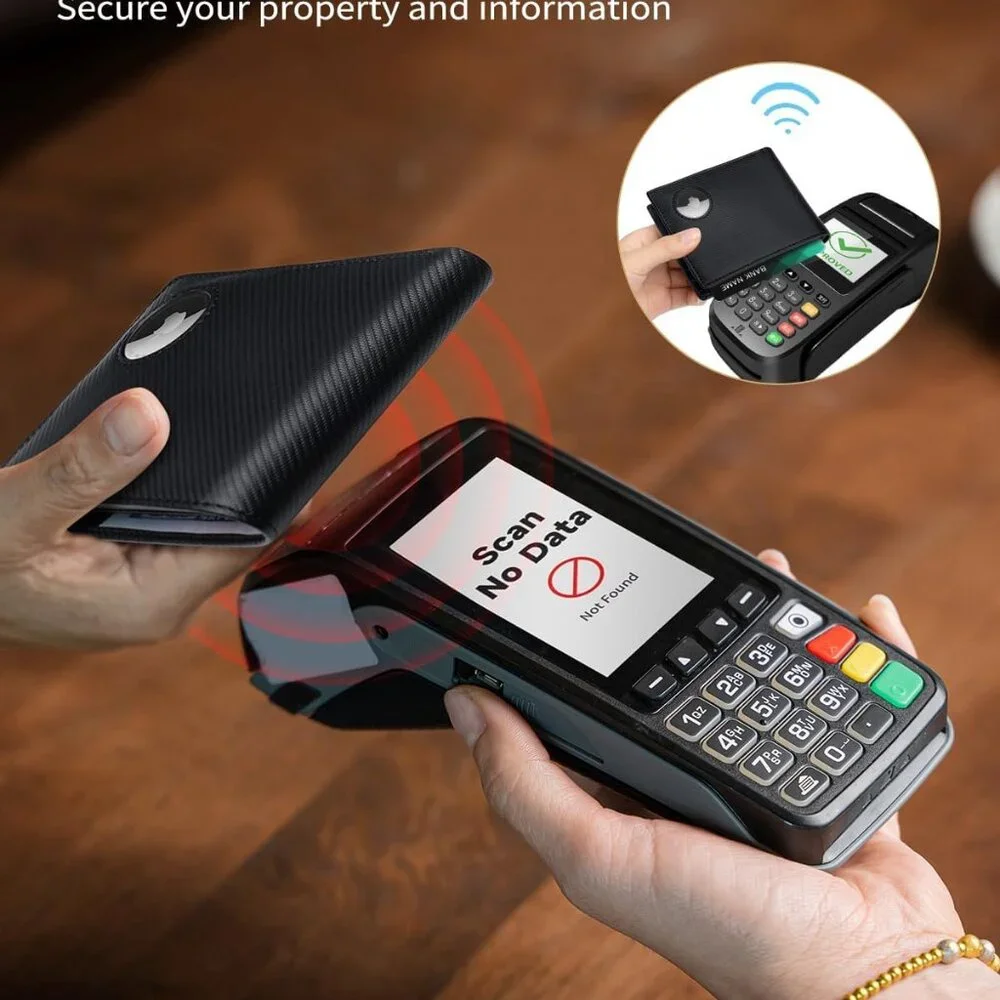 Black Wallet for Men Bifold Wallet with AirTag Holder‎ RFID Blocking Wallet